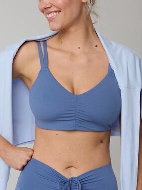 OFFLINE By Aerie Real Me Ruched Strappy Sports Bra Light Blue / SZ Large